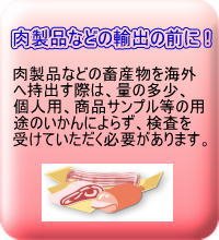 肉製品などを海外へ持出す際は、検査を受けていただく必要があります。