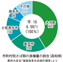 グラフ：市町村別さば類の漁獲量の割合（高知県）