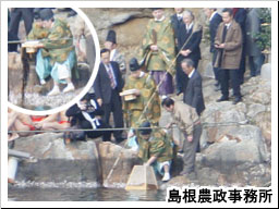 神職がわかめを刈る