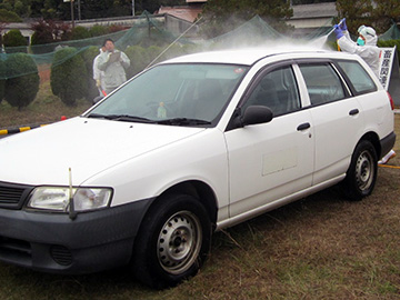 車両消毒の様子
