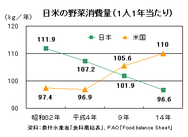 日米の野菜消費量