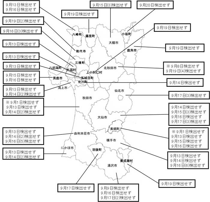 農産物に含まれる放射性セシウム濃度の検査結果（秋田県・米）