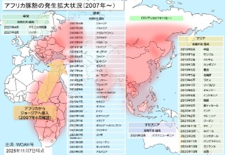 251107 ユーラシアASF発生状況(スリランカ発生月、台湾追加)