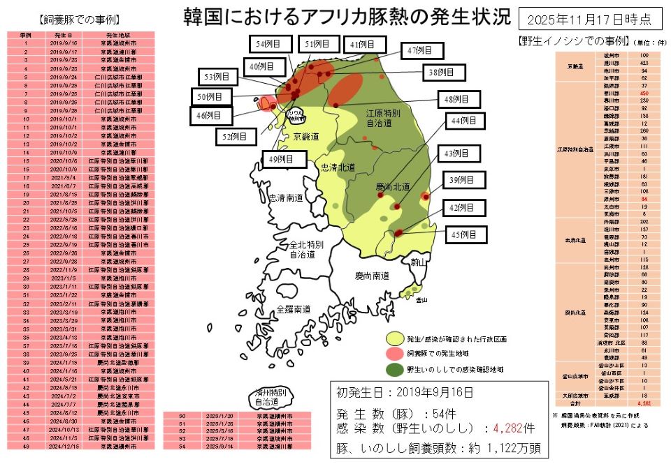 251117韓国ASF発生地図