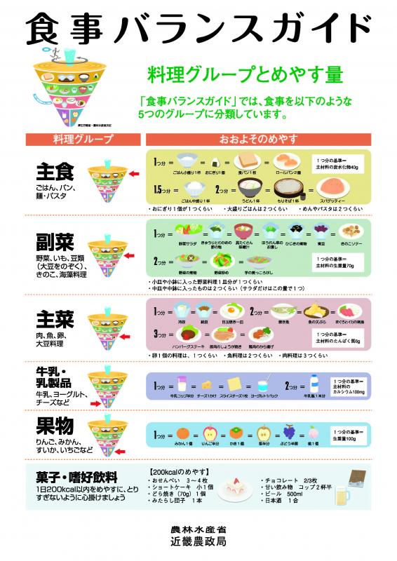 食事バランスガイドの解説ポスター（料理グループとめやす量）