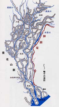 御囲堤と輪中分布図（明治改修以前）
