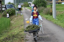 一輪車で草運び