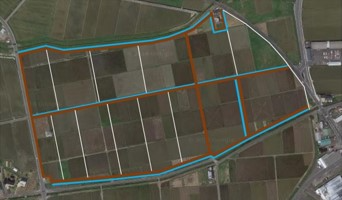 区画整理後の広い区画の農地