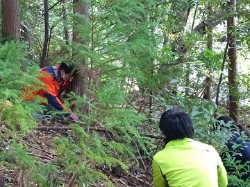 わなの仕掛け方の実演の様子