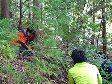 わなの仕掛け方の実演の様子