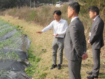 ほ場で説明を行う濵﨑代表社員