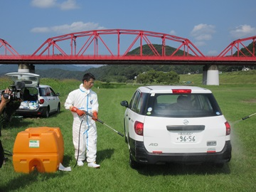 車両消毒の訓練