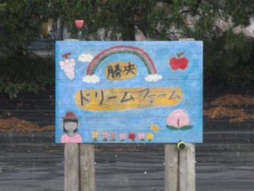 畑に立つドリームファームの看板