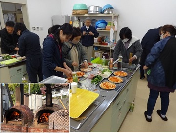 全員で手製のピザ窯でピザ作りに挑戦！