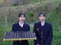 櫨苗木の休耕地への活用を目指す同校(左から)本田さん、片山さん