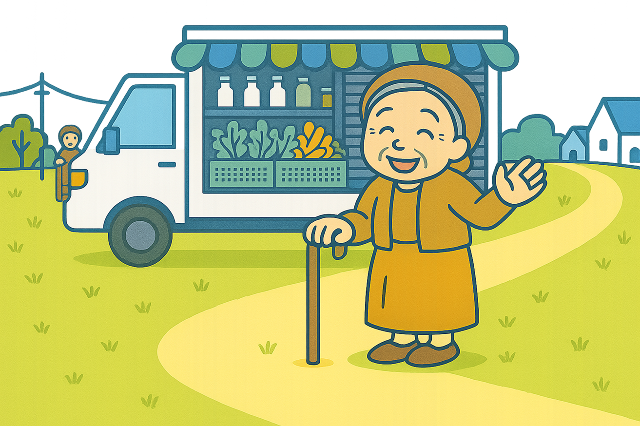 移動販売車が来て喜ぶおばあさん