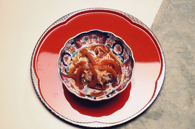 Anpogaki no Namasu (Dried persimmons with daikon radish and carrot salad)