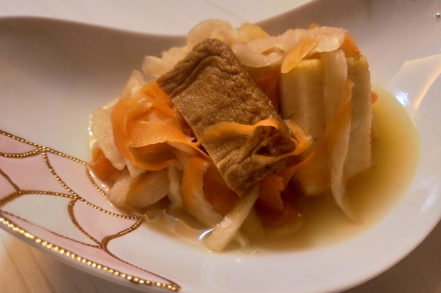 Yudeboshi-daikon-to kanboko-no-nimono ( Boiled and Dried Daikon Radish and Fish Cake Stew)