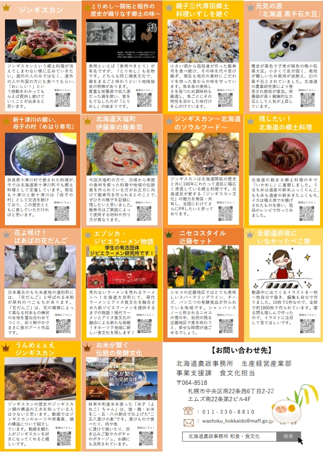 「受け継ぎたい北海道の食」お問い合わせ先等