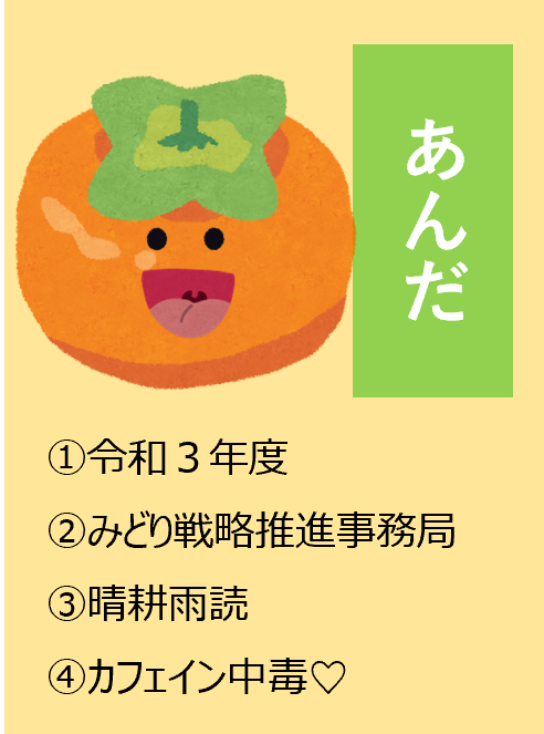 あんだ,1令和3年度,2みどり戦略推進事務,3晴耕雨読,4カフェイン中毒