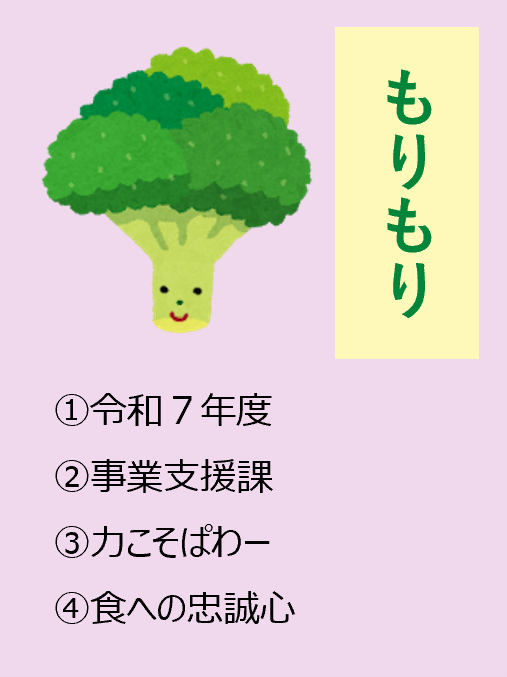 もりもり,1令和7年度,2事業支援課,3力こそぱわー,4食への忠誠心