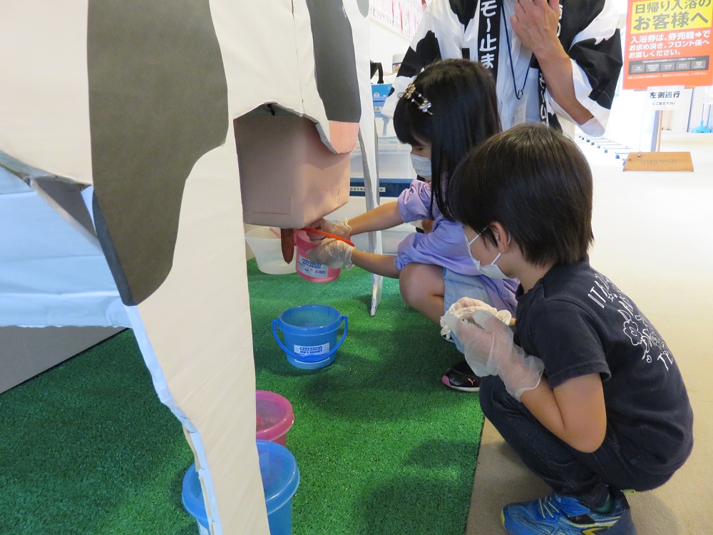 搾乳体験は子どもに大人気