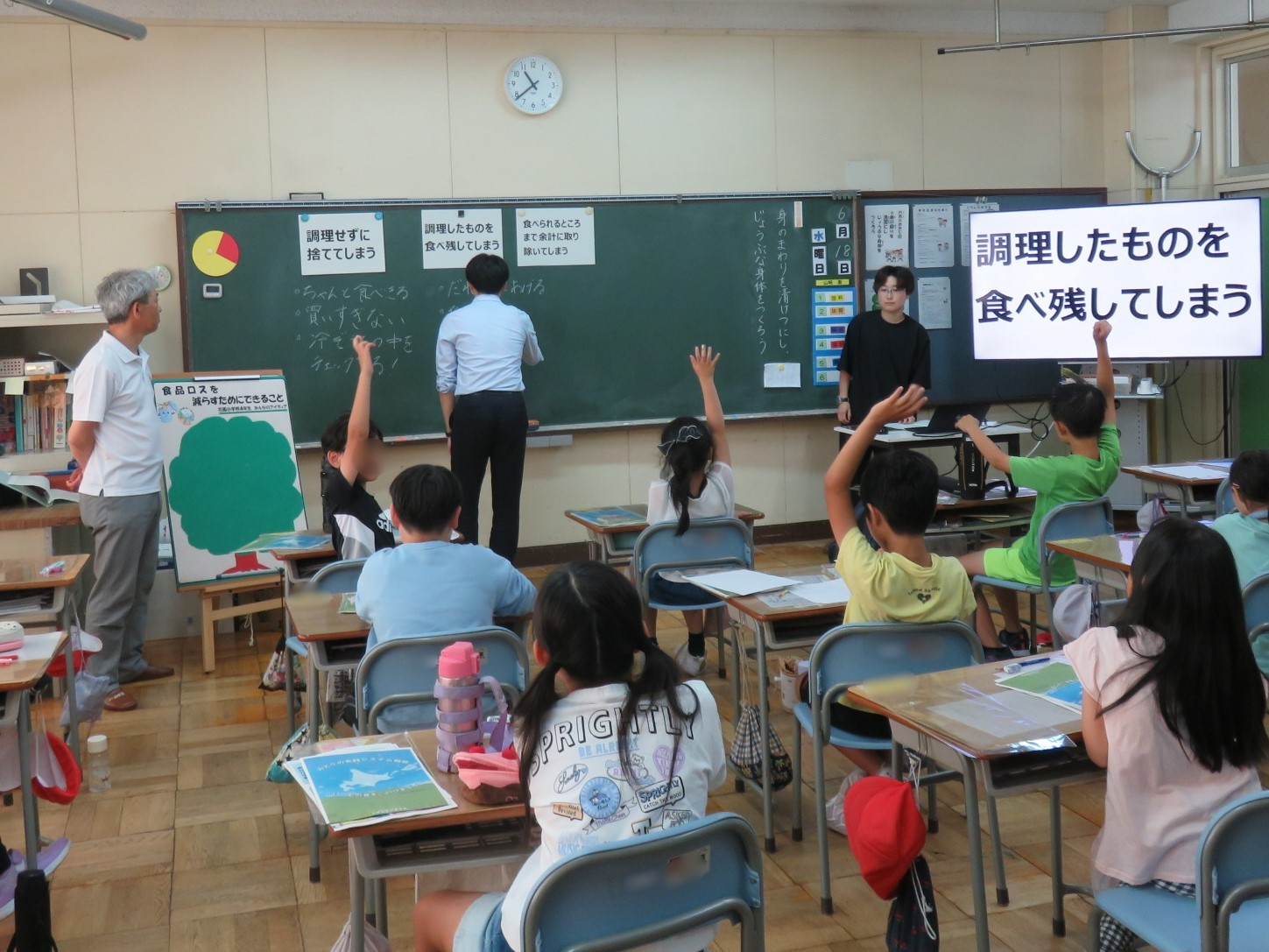 積極的に手を挙げる児童