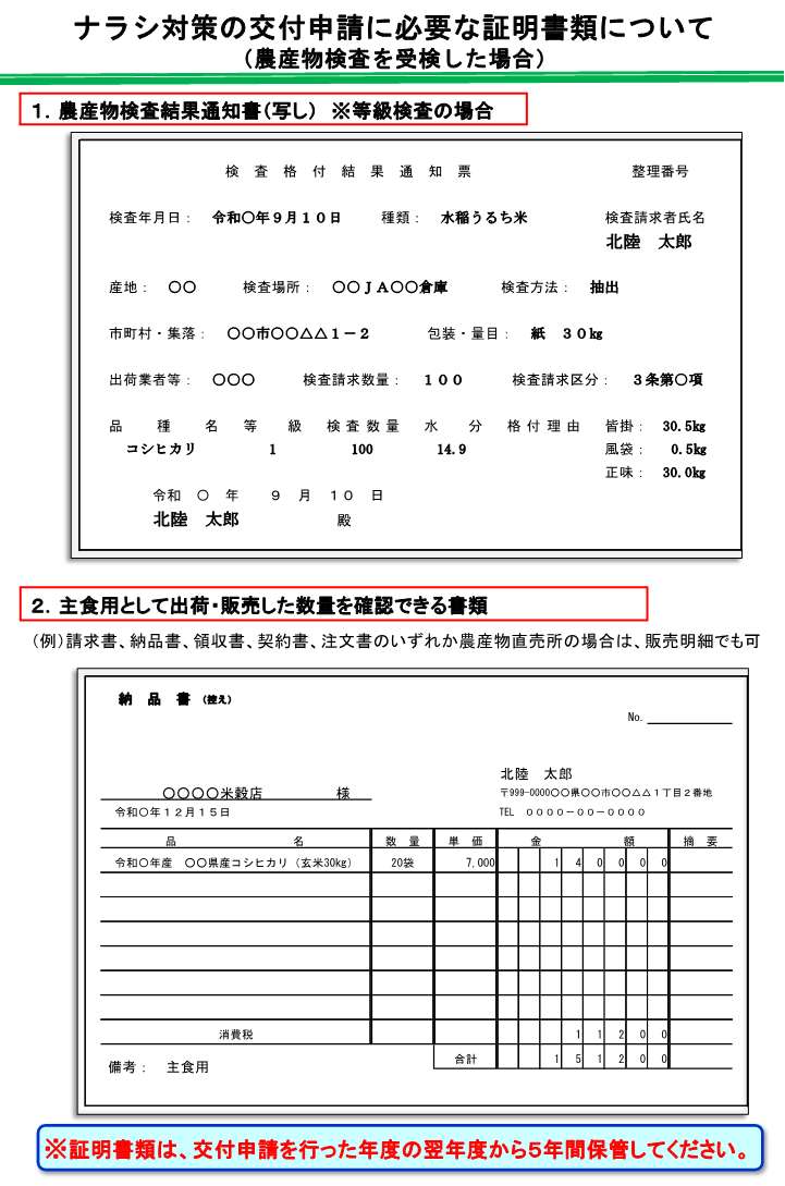 チラシ③（証明書類：農産物検査を受検した場合）