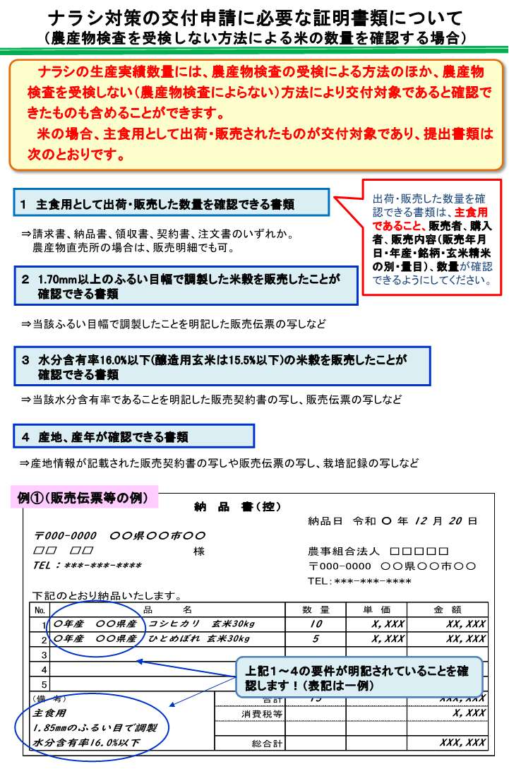 チラシ④（証明書類：農産物検査によらない場合）