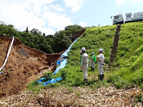 新三郎池(津幡町)の被災状況確認