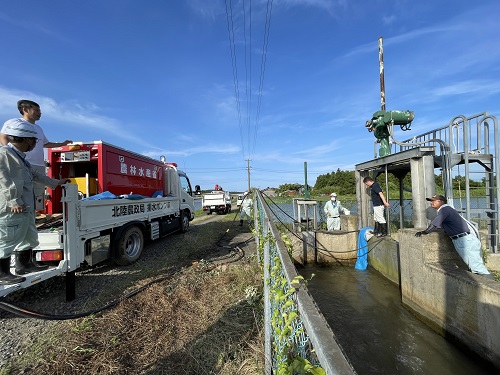 農政局からの排水ポンプ車配備状況(石川県七尾市)