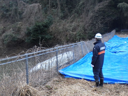 ため池堤体の被害(輪島市 小伊勢池)