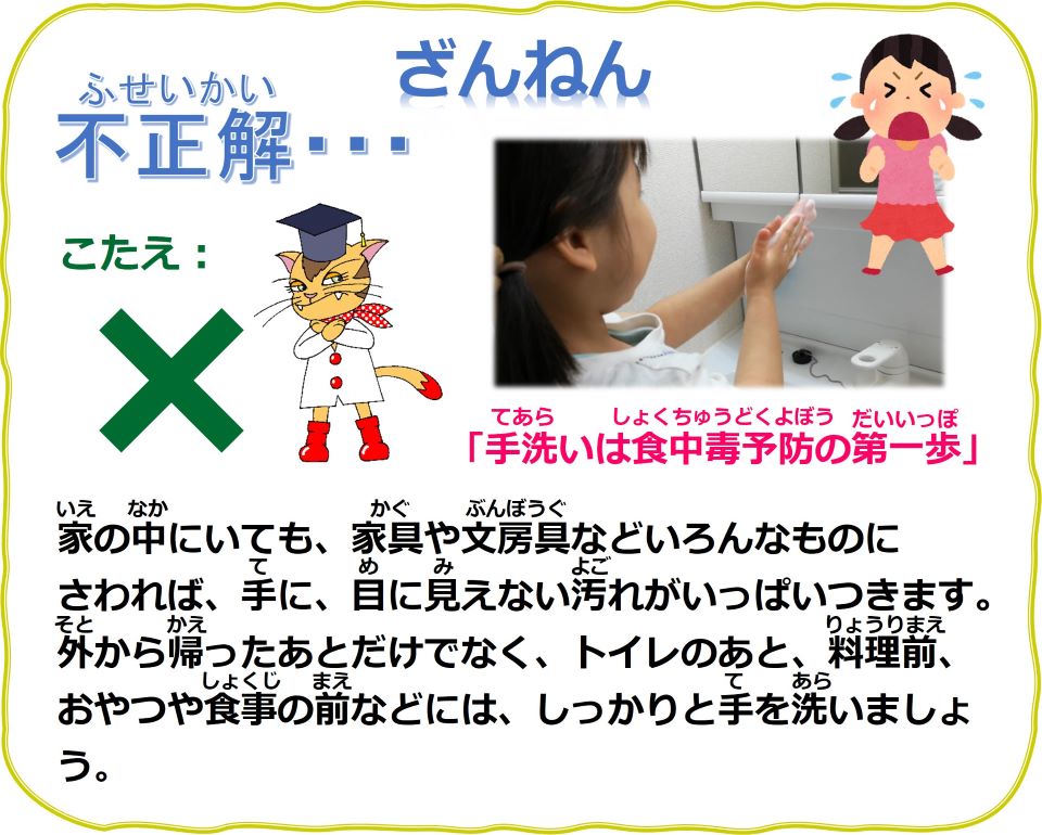 食品安全〇×クイズ　Q1　不正解