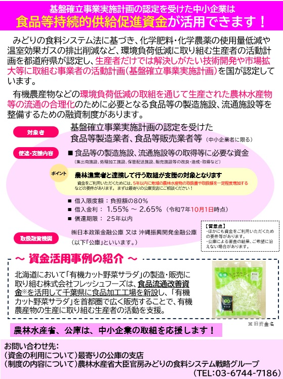 食品等持続的供給促進資金のチラシ