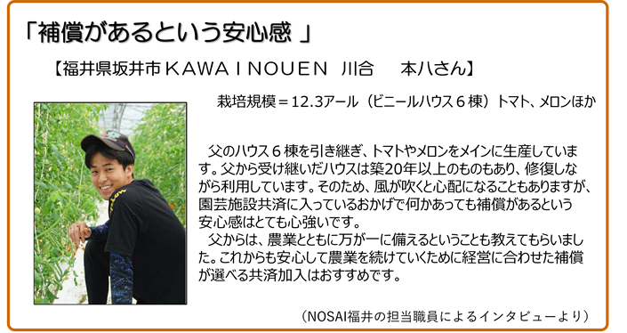 補償があるという安心感 福井県坂井市 かわいのうえん 川合本八さん