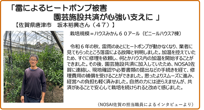 雷によるヒートポンプ被害 園芸施設共済が心強い支えに 佐賀県唐津市 坂本ゆうきさん