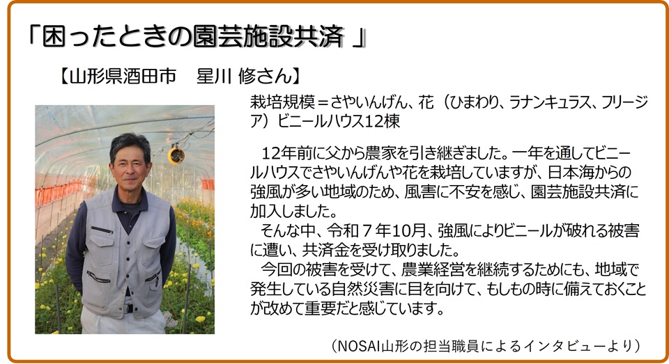 困ったときの園芸施設共済　山形県酒田市　星川修さん