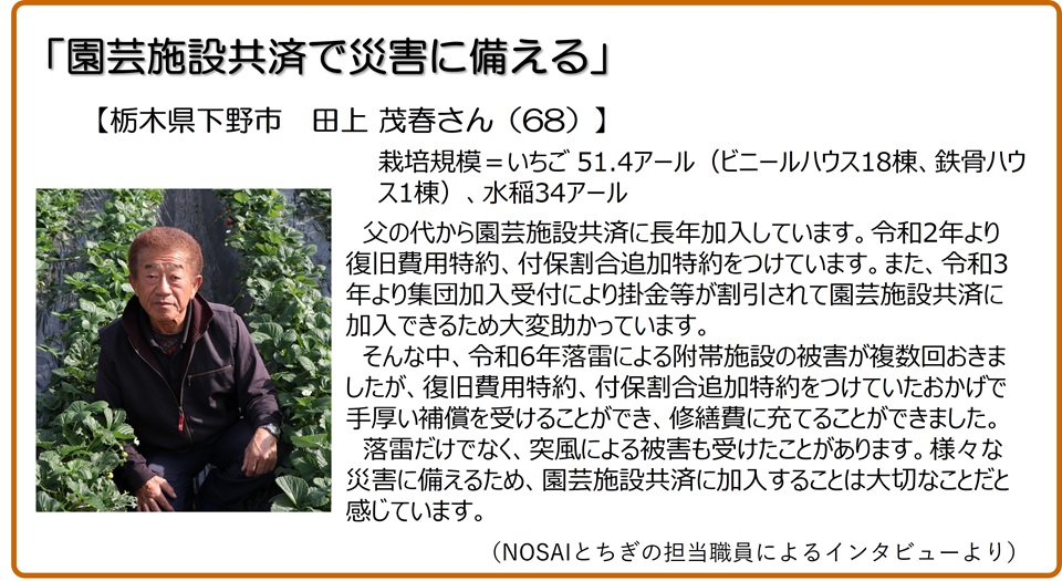 園芸施設共済で災害に備える　栃木県下野市　田上茂春さん