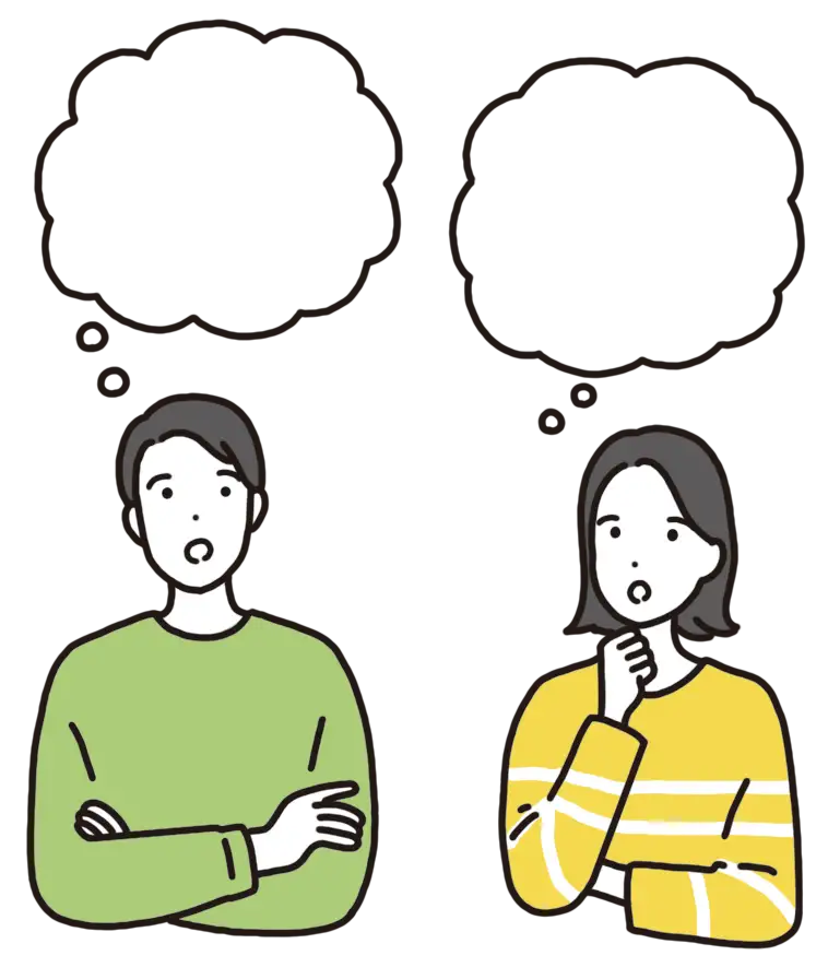 吹き出しのついた考える男女
