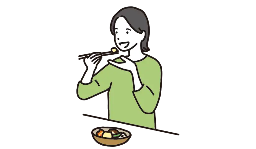 手皿で食べる女性