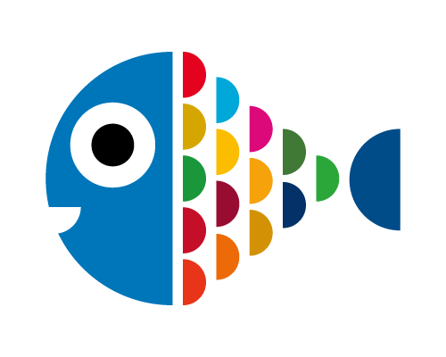 魚の形をしたロゴキャラクター　いいなクン