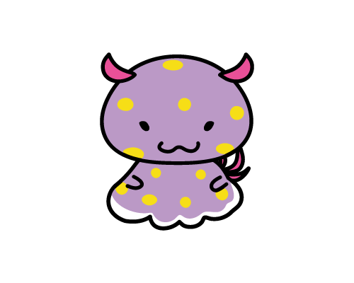 紫色のカラフルなウミウシのキャラクター　うみーぎょ