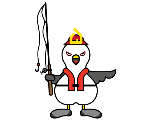 釣り竿を持ったウミネコのキャラクター　うみにゃーご