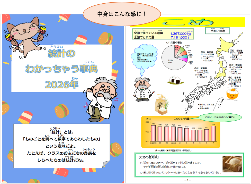 わかっちゃう辞典の表紙と「こめ」のページの画像（クリックするとダウンロードされます）
