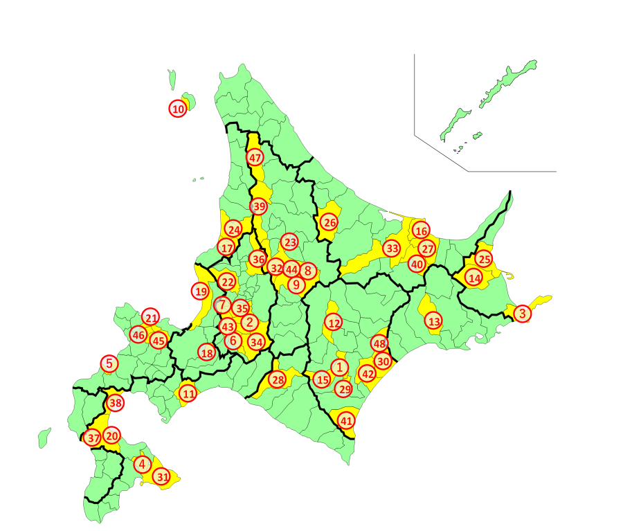 北海道の農泊地域の取組状況の地図