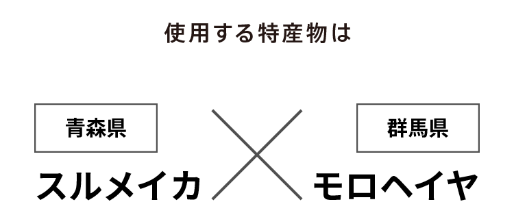 使用する特産物は 青森県 スルメイカ × 群馬県 モロヘイヤ