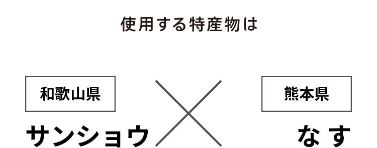 使用する特産物は 和歌山県 サンショウ × 熊本県 なす