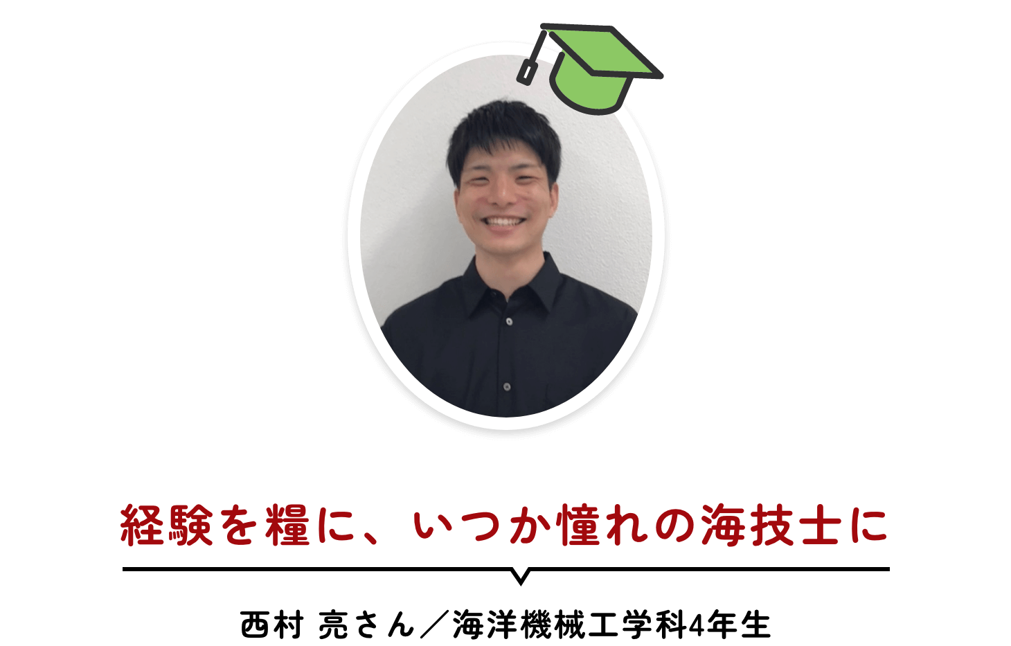 経験を糧に、いつか憧れの海技士に 西村 亮さん/海洋機械工学科4年生