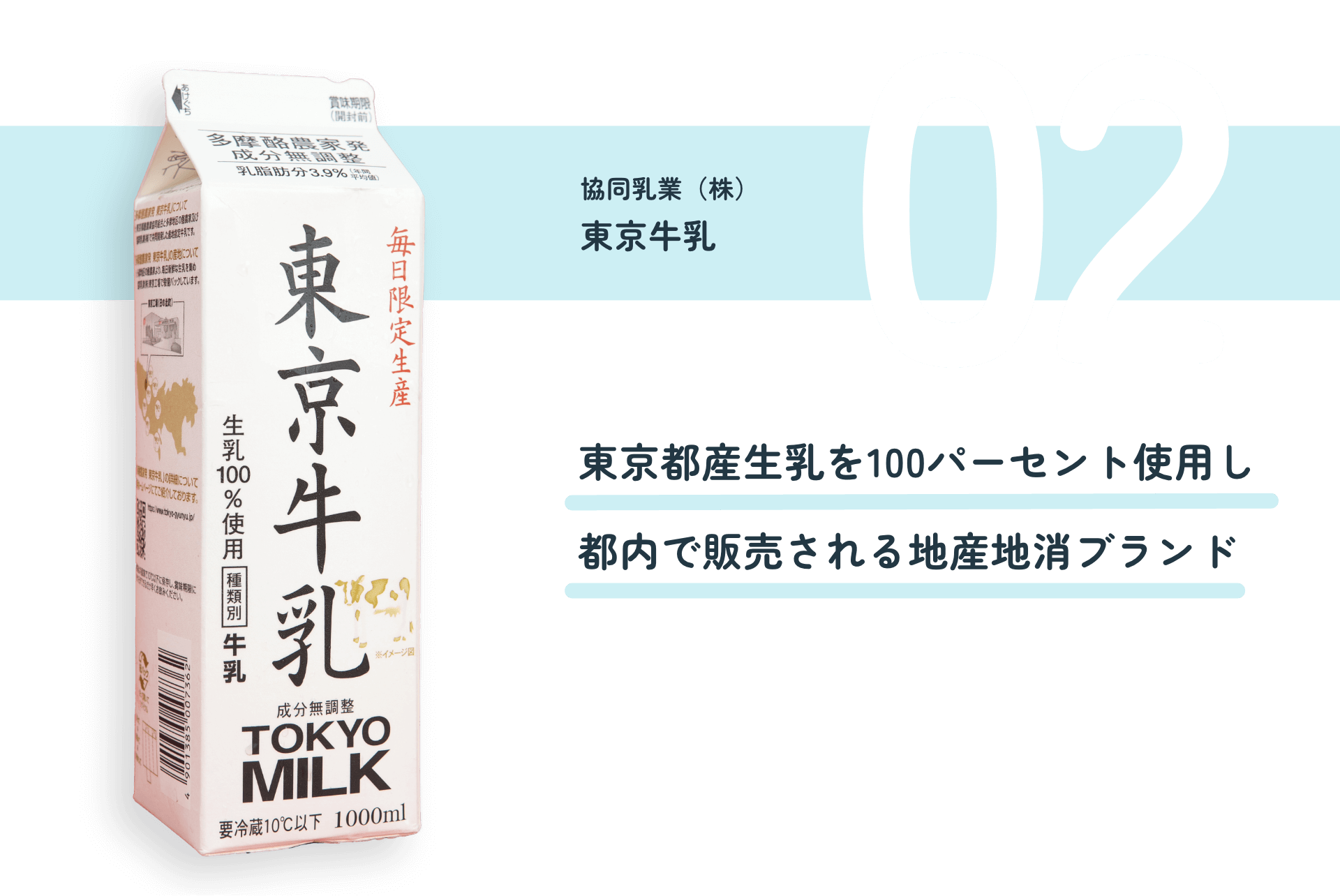 協同乳業(株)東京牛乳 東京都産生乳を100パーセント使用し都内で販売される地産地消ブランド