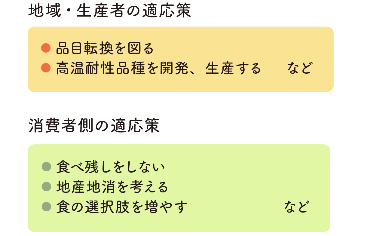 地域・生産者の適応策・消費者側の適応策の表